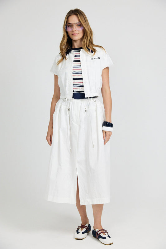 Utility Gathered Cotton Midi Skirt – Cream