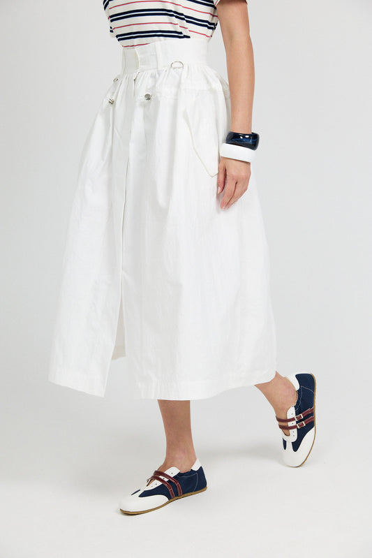 Utility Gathered Cotton Midi Skirt – Cream