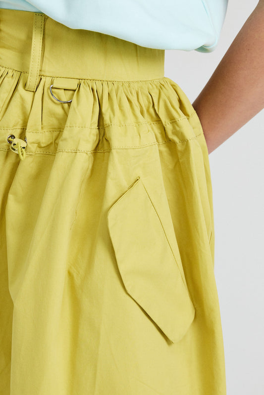 Utility Gathered Cotton Midi Skirt – Lime