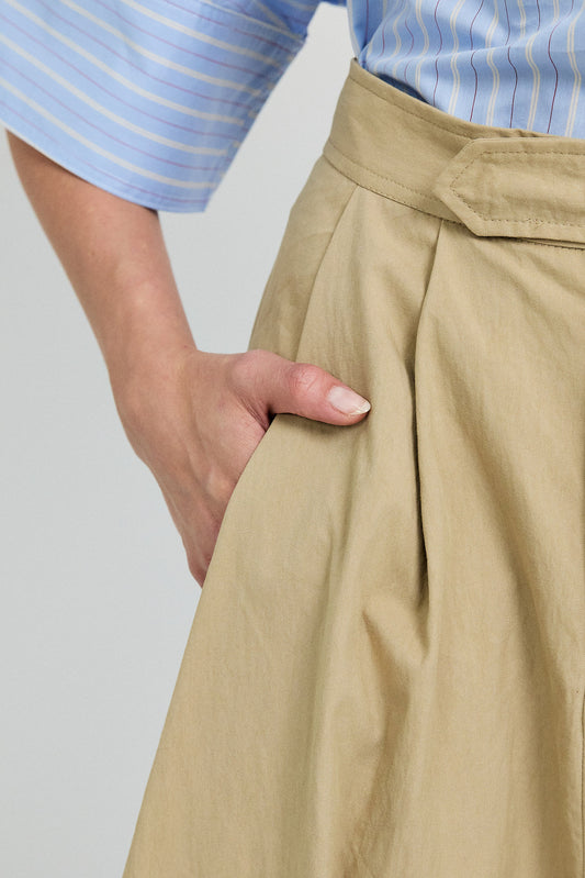 Classic Cotton A-Line Midi Skirt – Beige