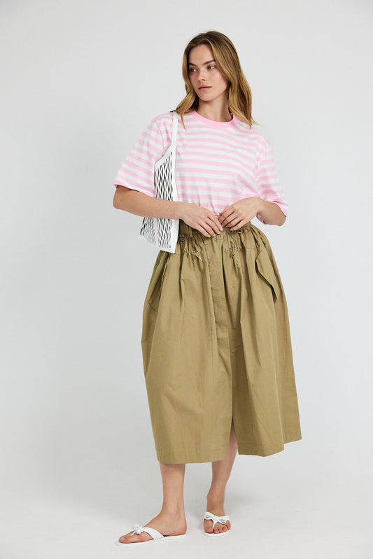 Oversized Striped Basic T-Shirt – Pink & Cream