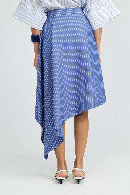 Pinstripe Asymmetric Wrap Skirt - Light Blue