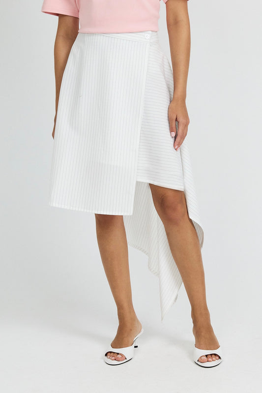 Pinstripe Asymmetric Wrap Skirt - Cream