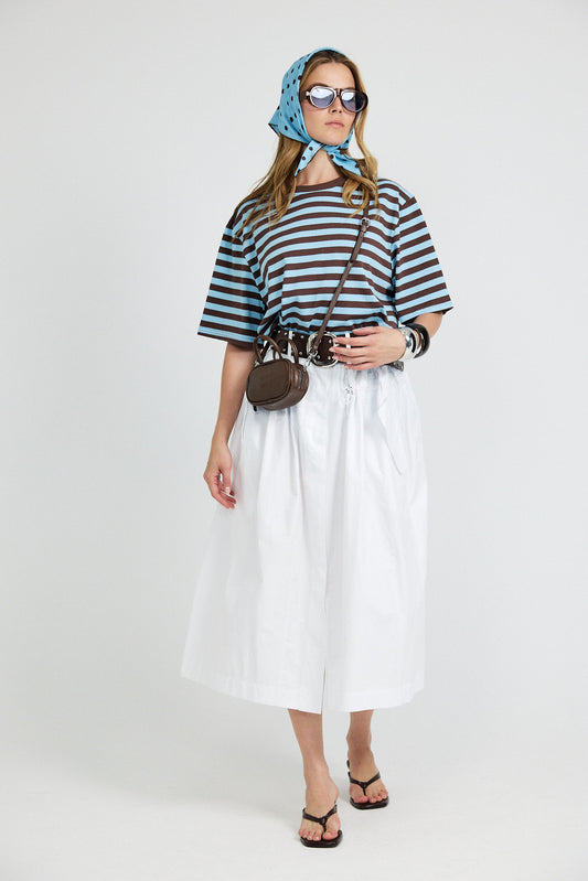 Oversized Striped Basic T-Shirt – Turquoise & Brown