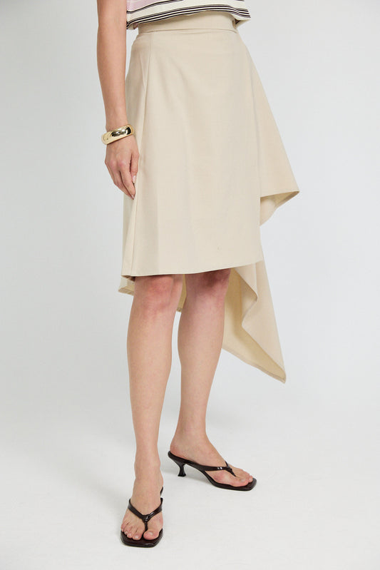 Asymmetric Wrap Skirt - Beige