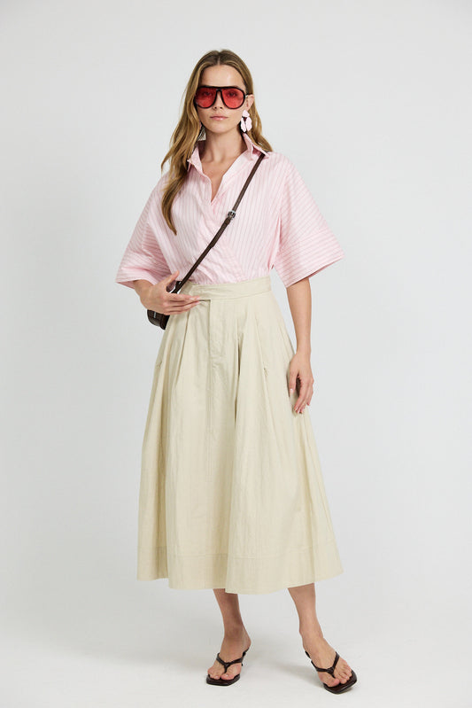 Classic Cotton A-Line Midi Skirt – Light Beige