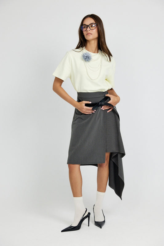 Pinstripe Asymmetric Wrap Skirt - Dark Grey