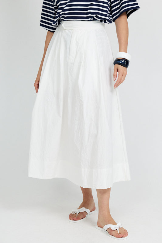 Classic Cotton A-Line Midi Skirt – Cream