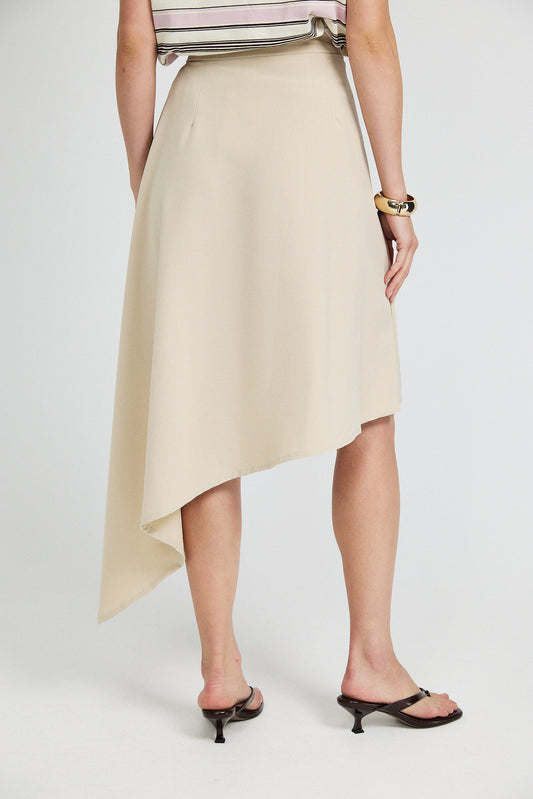 Asymmetric Wrap Skirt - Beige