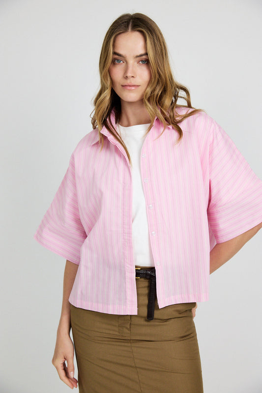 Monroe Oversized Batwing Stripe Shirt –pink