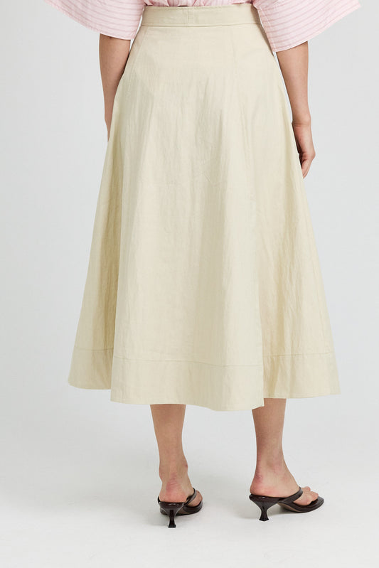 Classic Cotton A-Line Midi Skirt – Light Beige