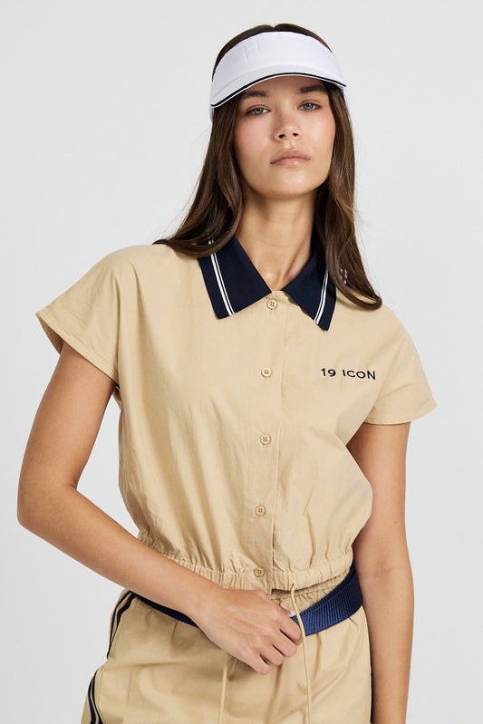 Sport Chic Cotton Crop Shirt – Khaki