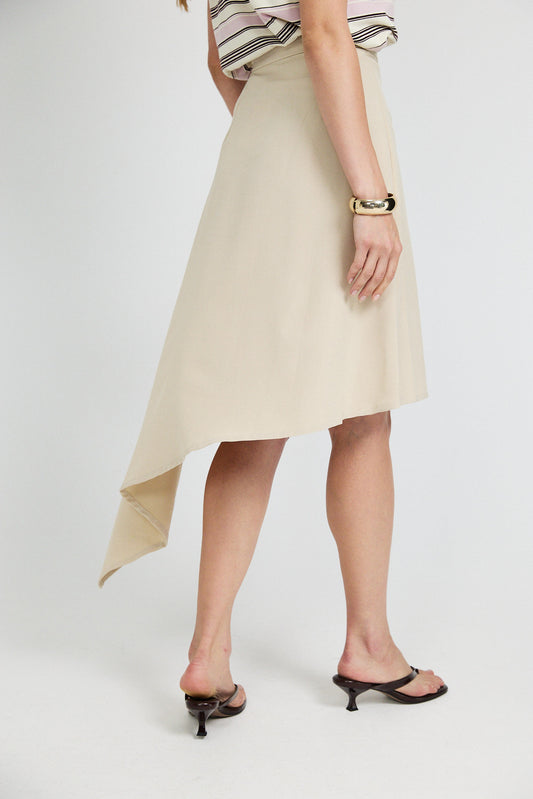 Asymmetric Wrap Skirt - Beige