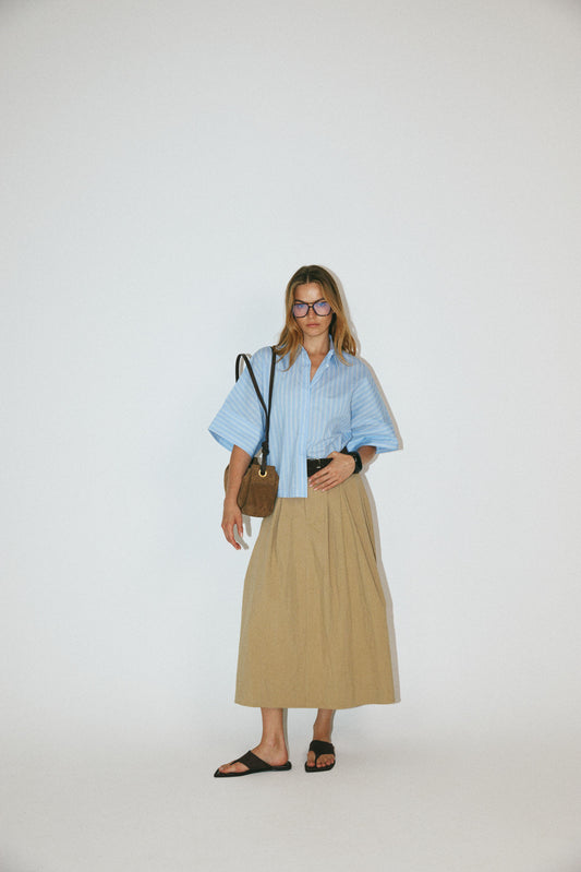 Classic Cotton A-Line Midi Skirt – Beige
