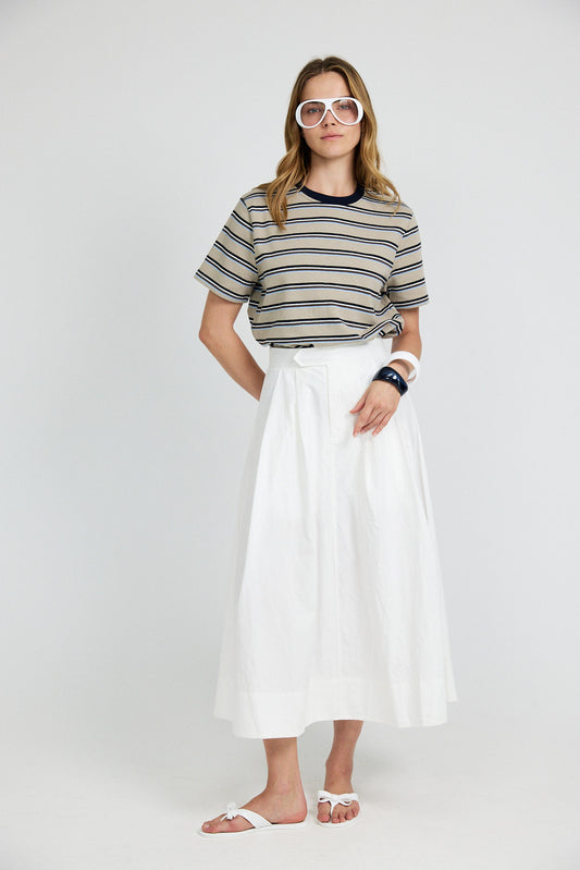 Classic Cotton A-Line Midi Skirt – Cream