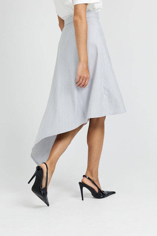 Pinstripe Asymmetric Wrap Skirt - Light Grey