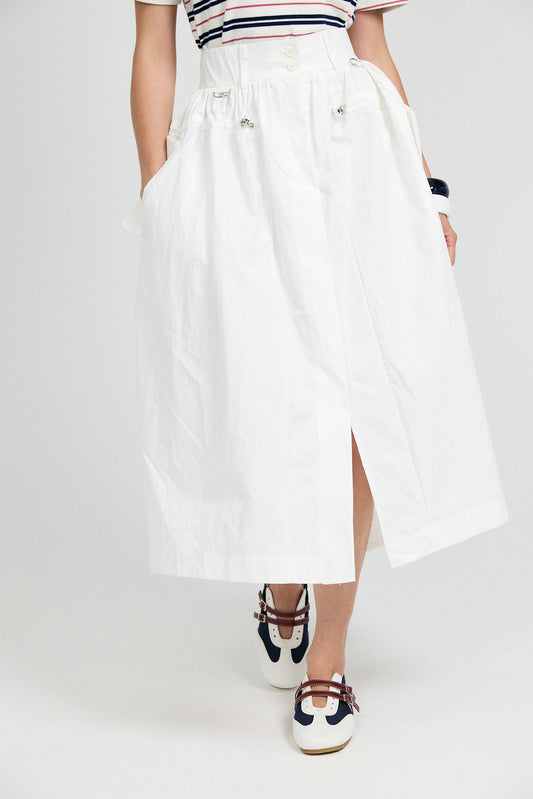 Utility Gathered Cotton Midi Skirt – Cream
