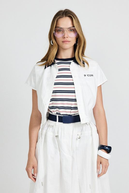 Sport Chic Cotton Crop Shirt – white|red
