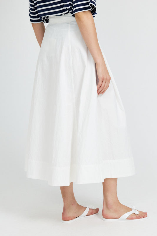 Classic Cotton A-Line Midi Skirt – Cream