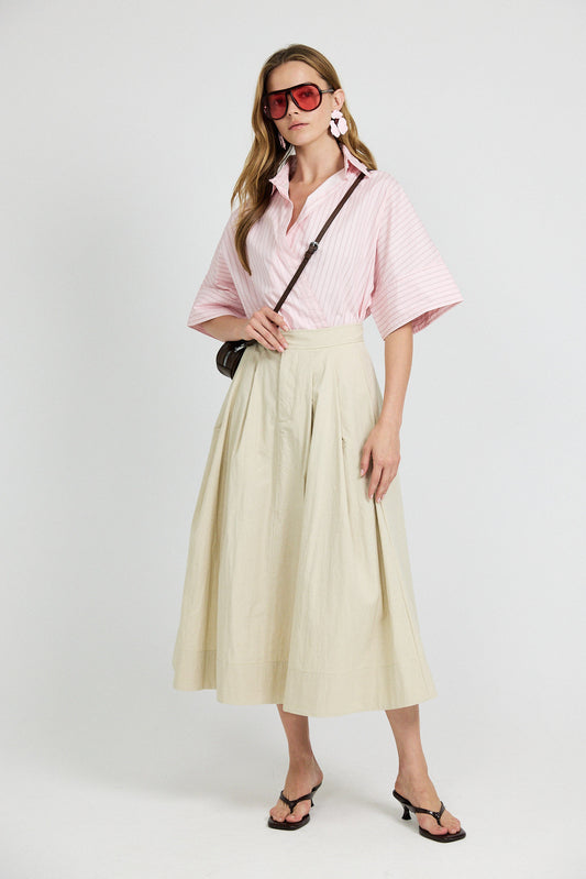Classic Cotton A-Line Midi Skirt – Light Beige