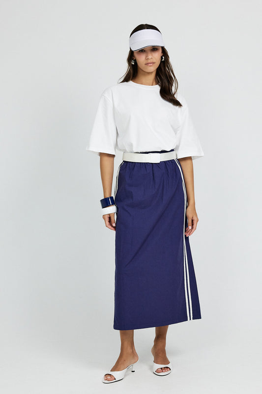 Sport Chic Cotton Midi Skirt – navy blue