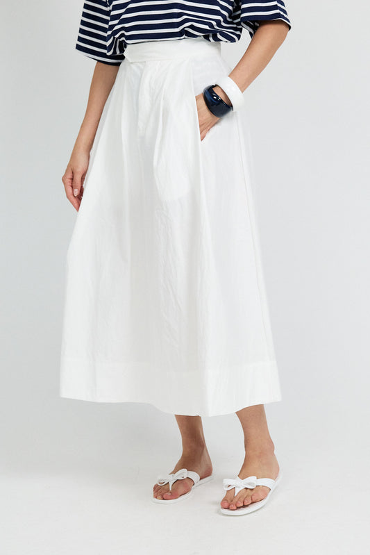 Classic Cotton A-Line Midi Skirt – Cream