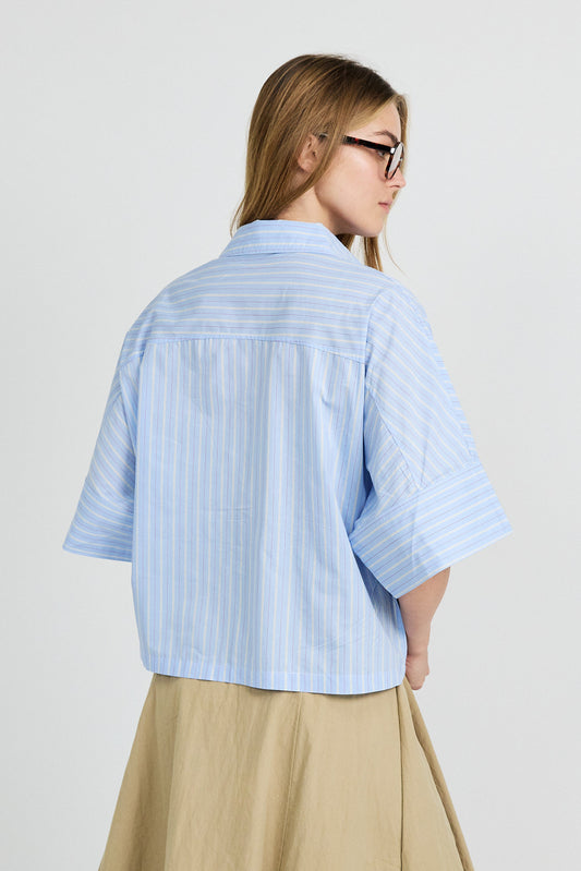 Monroe Oversized Batwing Stripe Shirt –Sky Blue