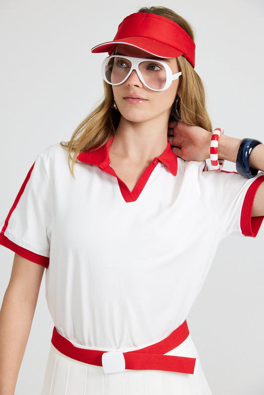 Women's Cotton Polo Shirt – White & Red