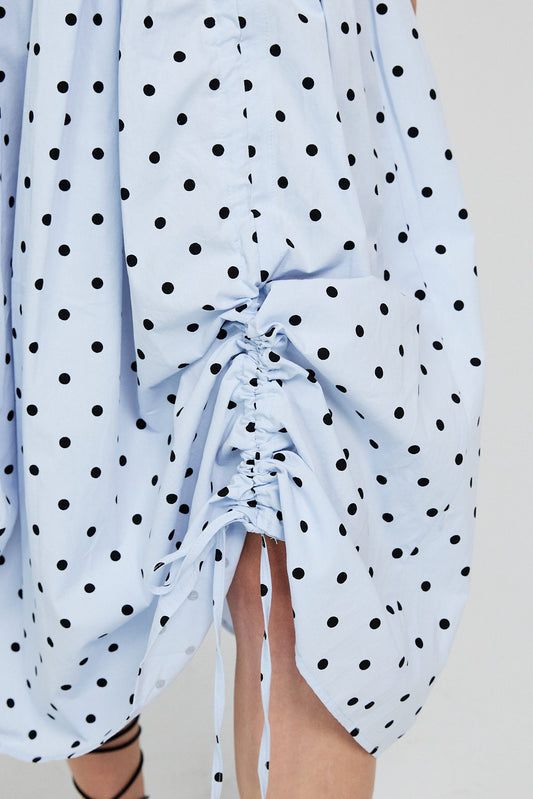 Balloon Drawstring Midi Skirt - Light Blue Polka Dot