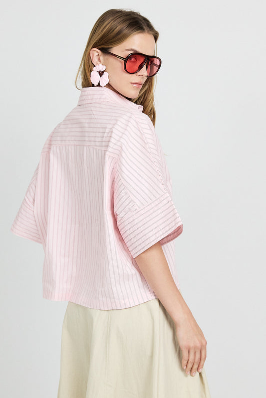 Monroe Oversized Batwing Stripe Shirt –baby pink
