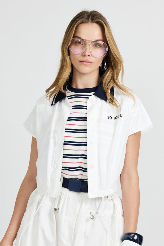 Sport Chic Cotton Crop Shirt – white|red
