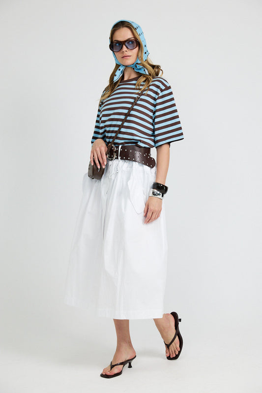 Oversized Striped Basic T-Shirt – Turquoise & Brown