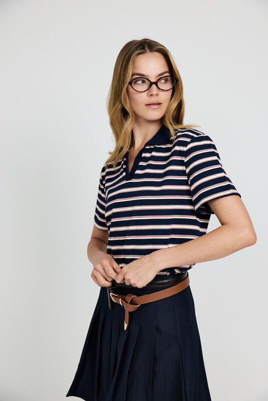 Pleated Cotton Tennis Skirt – Navy Blue