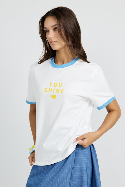 Premium Graphic T-Shirt - White|L.blue