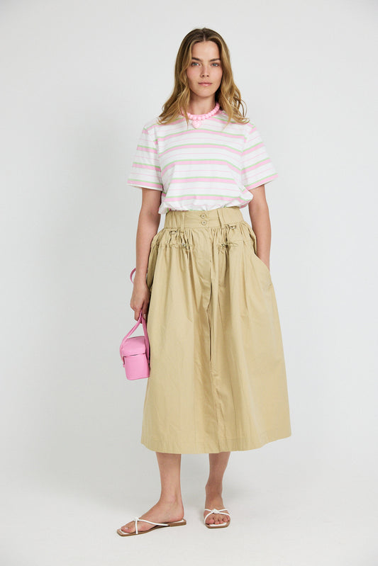 Classic Cotton Rib Striped T Shirt – cream-pink