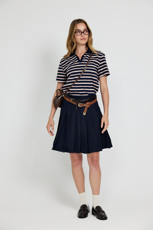 Pleated Cotton Tennis Skirt – Navy Blue