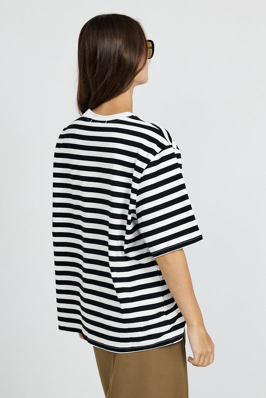 Oversized Striped Basic T-Shirt – Black & Cream