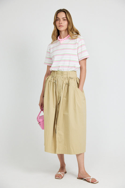 Classic Cotton Rib Striped T Shirt – cream-pink