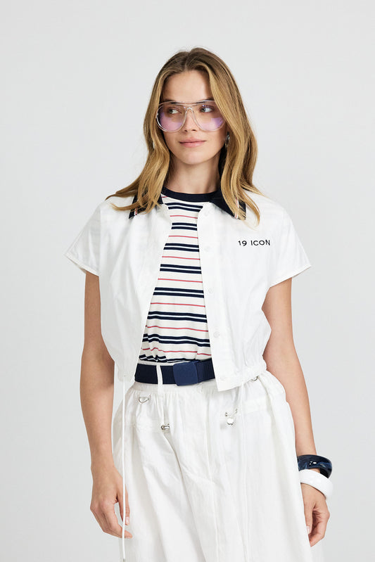 Sport Chic Cotton Crop Shirt – white|red