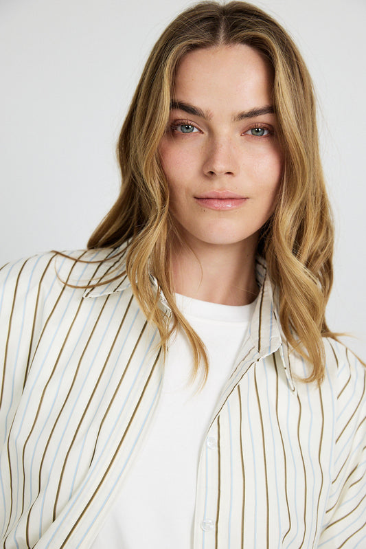 Monroe Oversized Batwing Stripe Shirt –Cream & Coffee