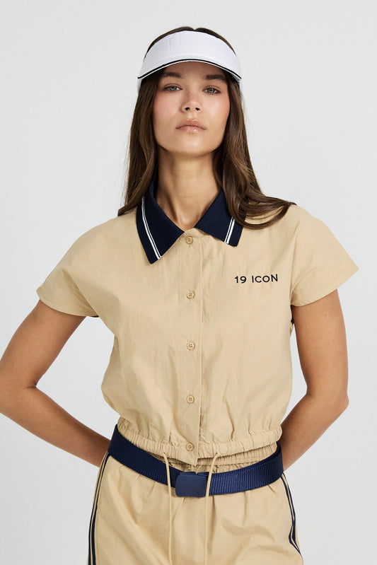 Sport Chic Cotton Crop Shirt – Khaki