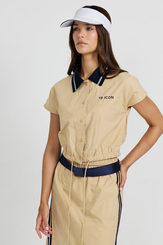 Sport Chic Cotton Crop Shirt – Khaki