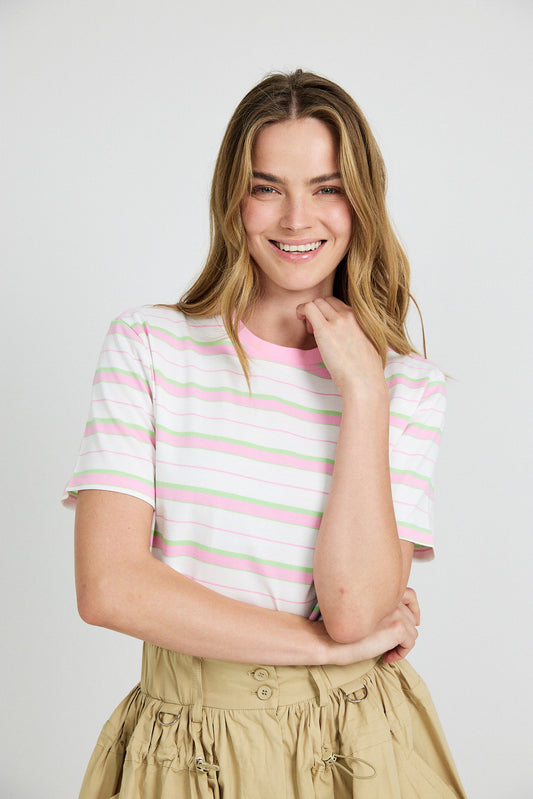 Classic Cotton Rib Striped T Shirt – cream-pink