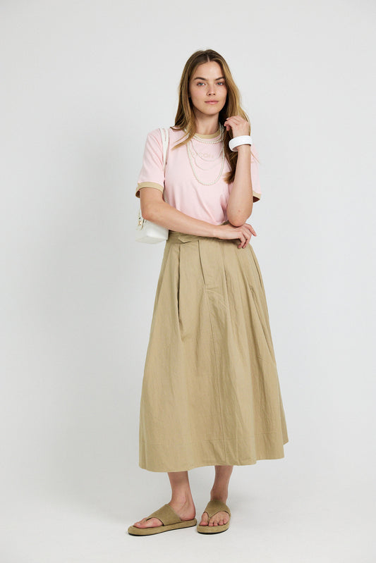 Classic Cotton A-Line Midi Skirt – Beige