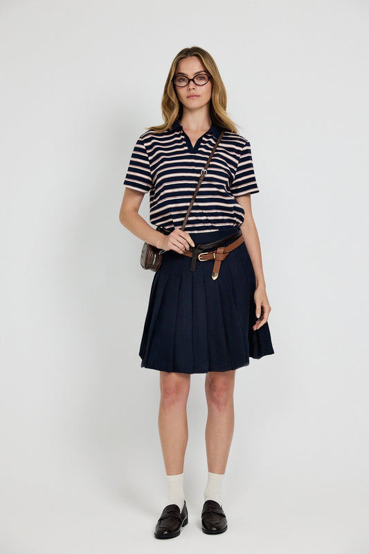 Pleated Cotton Tennis Skirt – Navy Blue