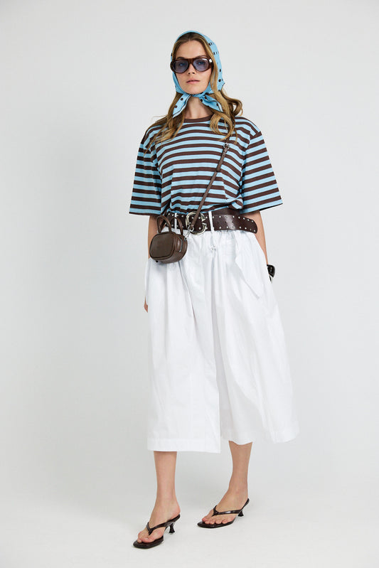Oversized Striped Basic T-Shirt – Turquoise & Brown