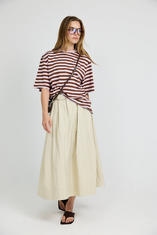 Classic Cotton A-Line Midi Skirt – Light Beige