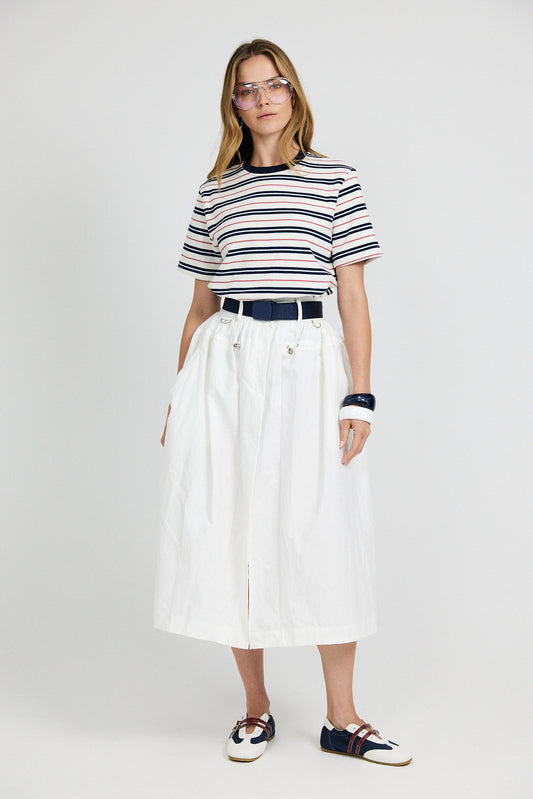 Classic Cotton Rib Striped T Shirt – cream-Navy