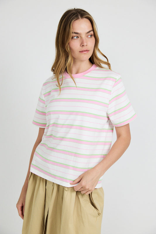 Classic Cotton Rib Striped T Shirt – cream-pink