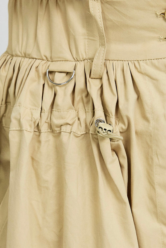 Utility Gathered Cotton Midi Skirt – Beige